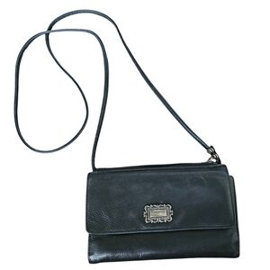 Vintage Y2k Fossil Small Black Leather Organizer Crossbody Bag